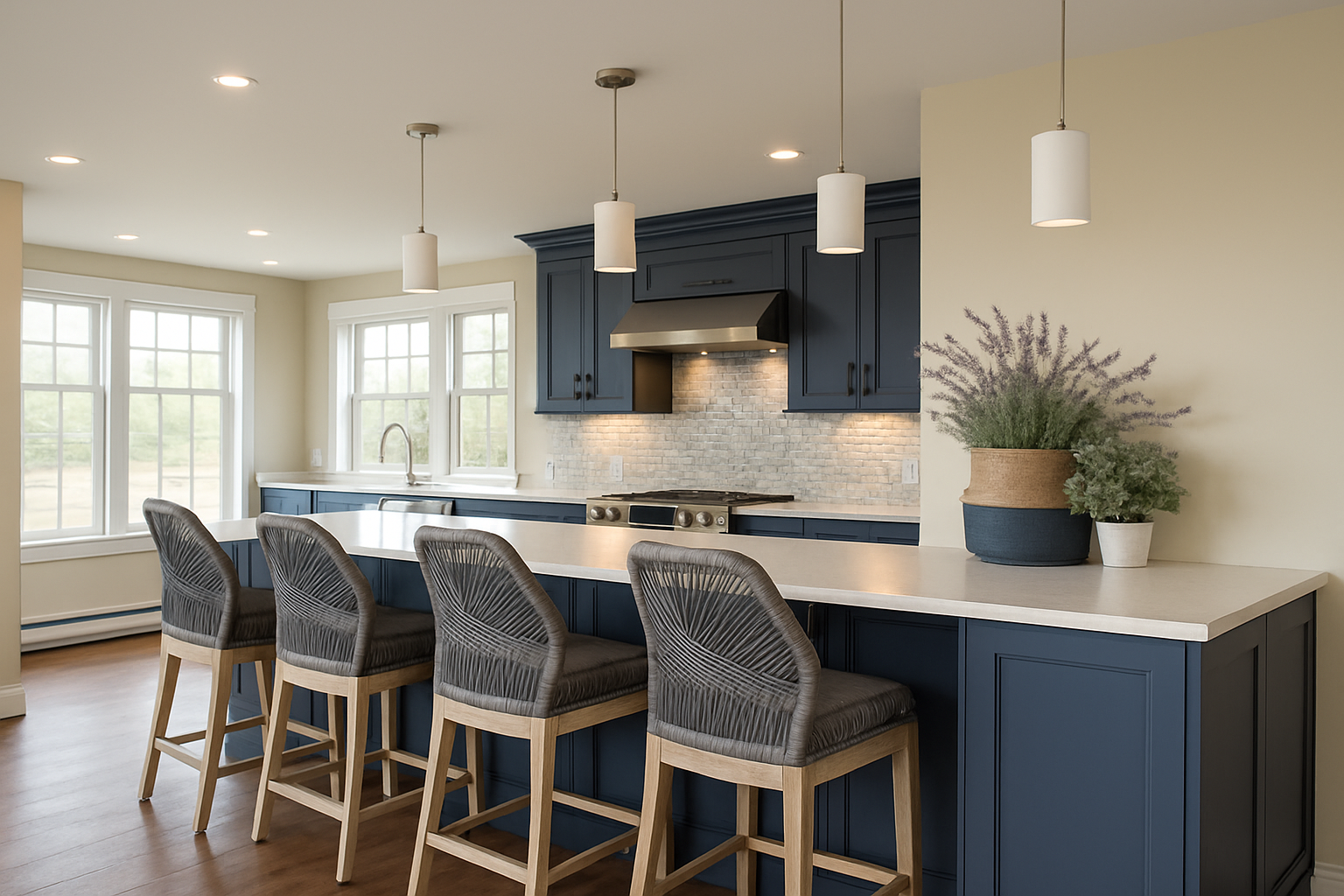 Luxury kitchen remodel in Essex MA by WORKS By JD with custom cabinetry and stone island